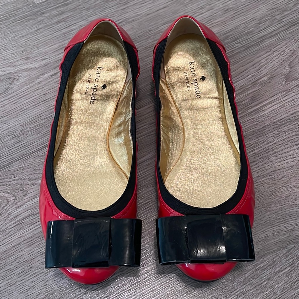 Kate Spade Red/Black Bow Ballet Flats Size 8.5
